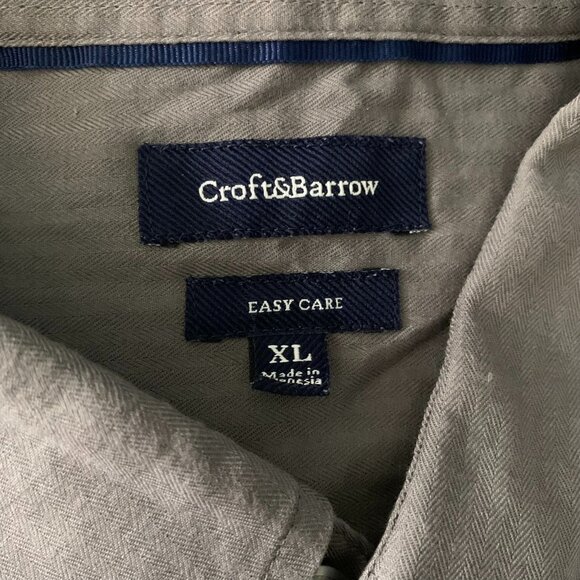 Croft Barrow Button Down Short Sleeve Shirt XL Grey Easy Care Pocket Collared - Picture 6 of 6